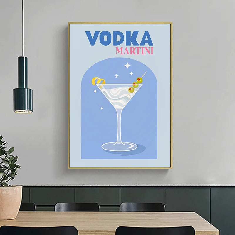 Simplicity Colorful Cocktail Posters Trendy Drinks Prints Whiskey Bar Cart Prints Canvas Painting Wall Pictures Home Bar Decor
