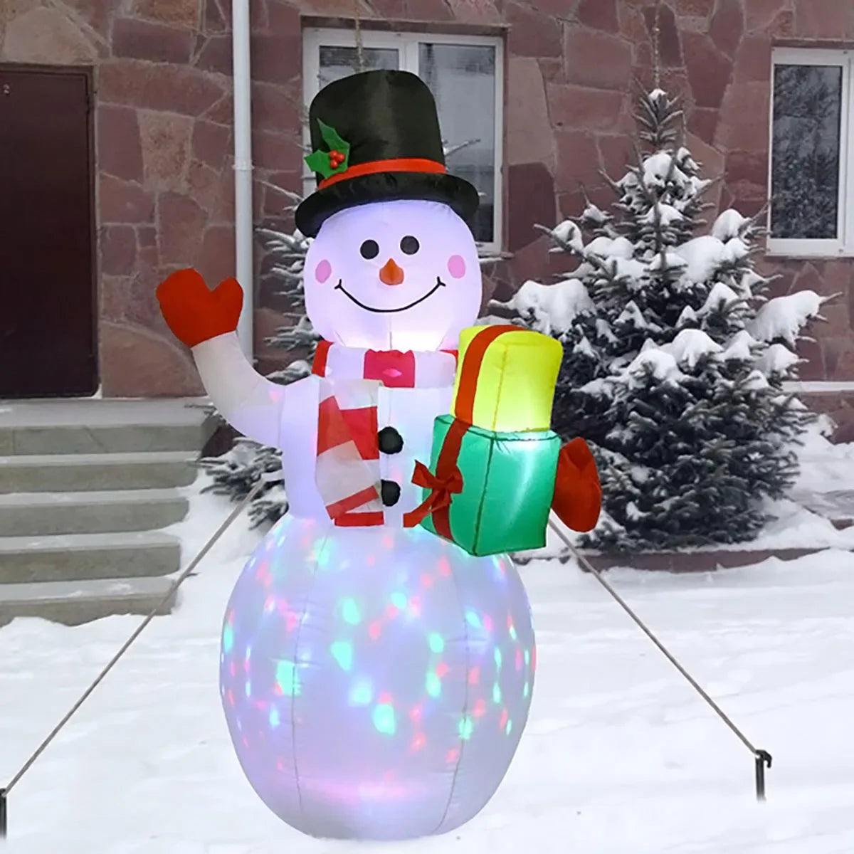 Christmas Inflatable Decorations - Branch Snowman, Santa Claus, Gingerbread Man, Gift Bag Snowman LED Light Lawn Decorations