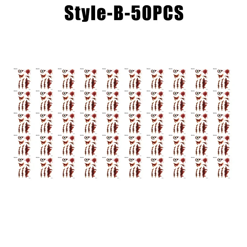 Horror Realistic Fake Bloody Wound Stitch Scar Scab Waterproof Temporary Tattoo Sticker Halloween Masquerade Prank Makeup Props