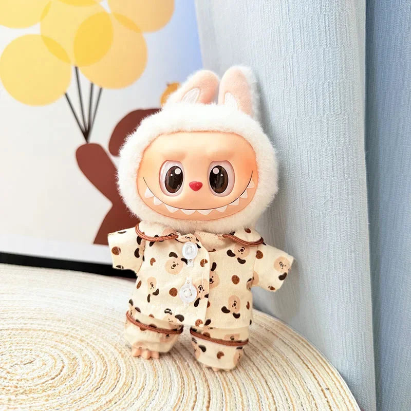 Doll Clothes For LABUBU Frog Set Jumpsuit Kawaii Fisherman Hat 2PCS/Pack Plush Cotton Doll Dress Up Game Decoration