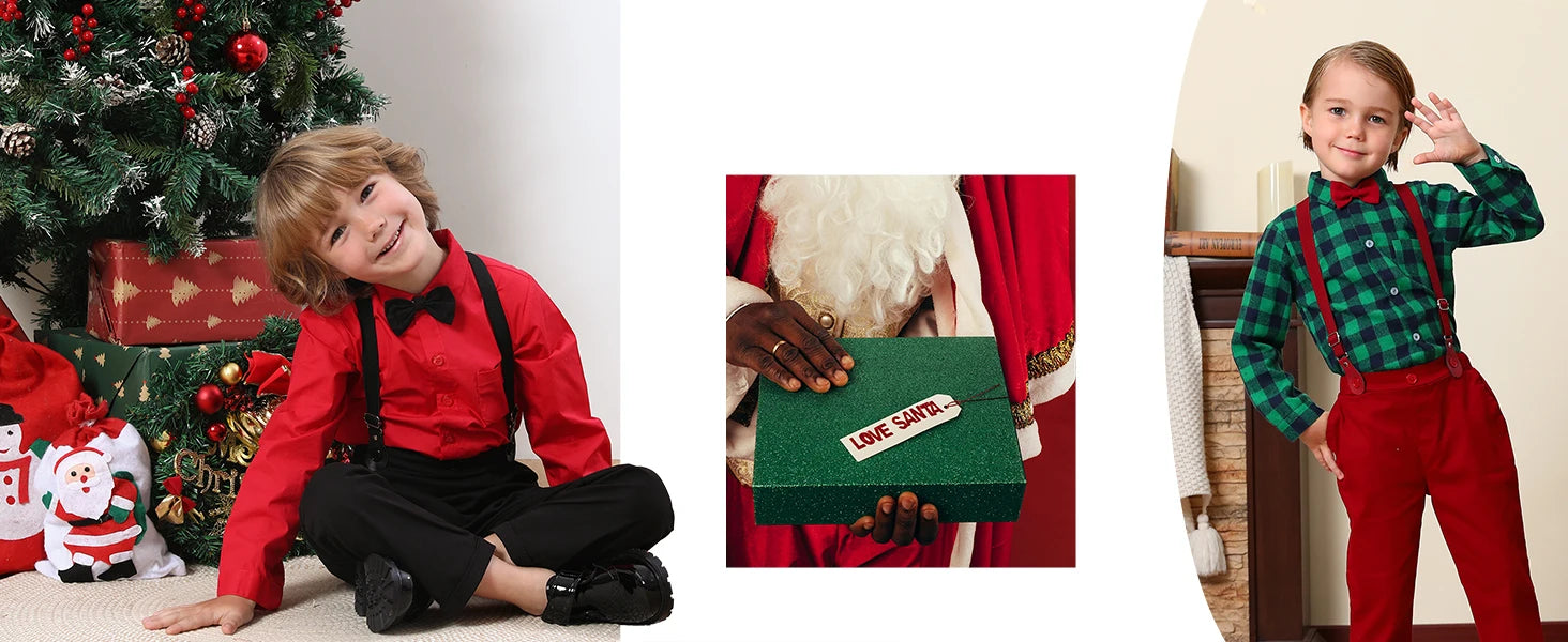 Baby Christmas Outfit Boy Kids Gentleman Formal Suit Toddler Suspenders Clothing Set Infant Party Dress Shirt