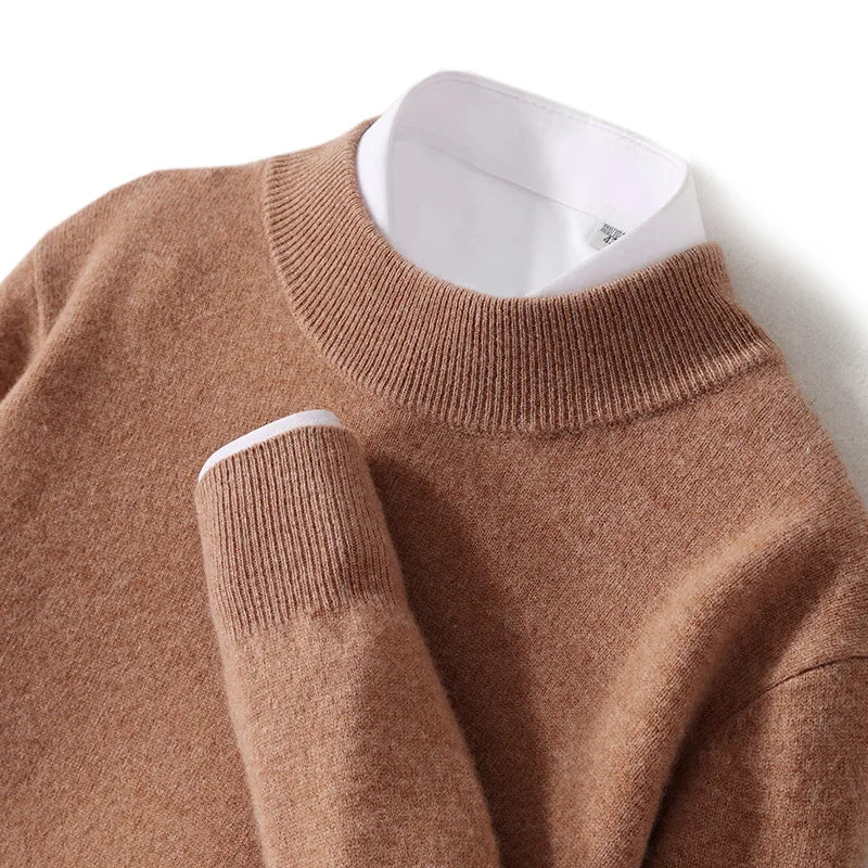 100% Pure Wool Sweater For Men, Half High Neck Knitted Pullover, Long Sleeved Casual Autumn Winter Thick High-End Sweater Warmth