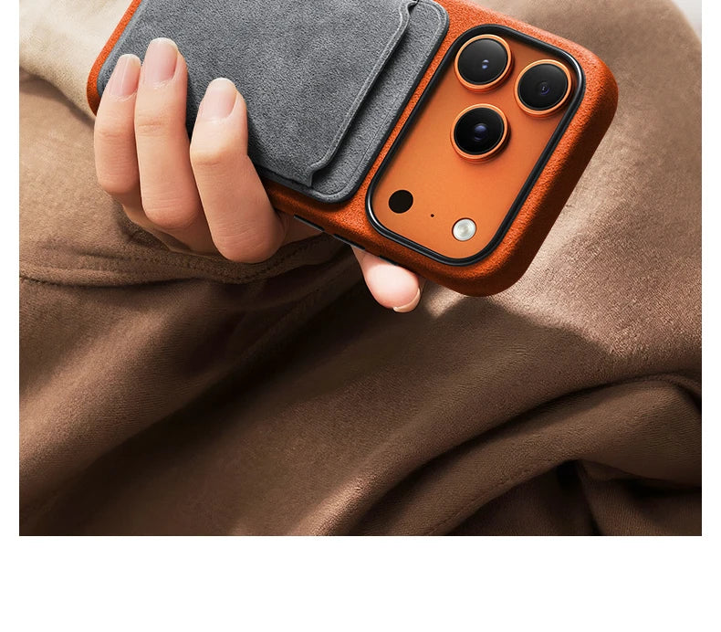 Genuine Italy imported Alcantara Magnetic Orange Case for iPhone 17 /17Air /17 Pro /17Pro Max with AI Camera Button and Magsafe