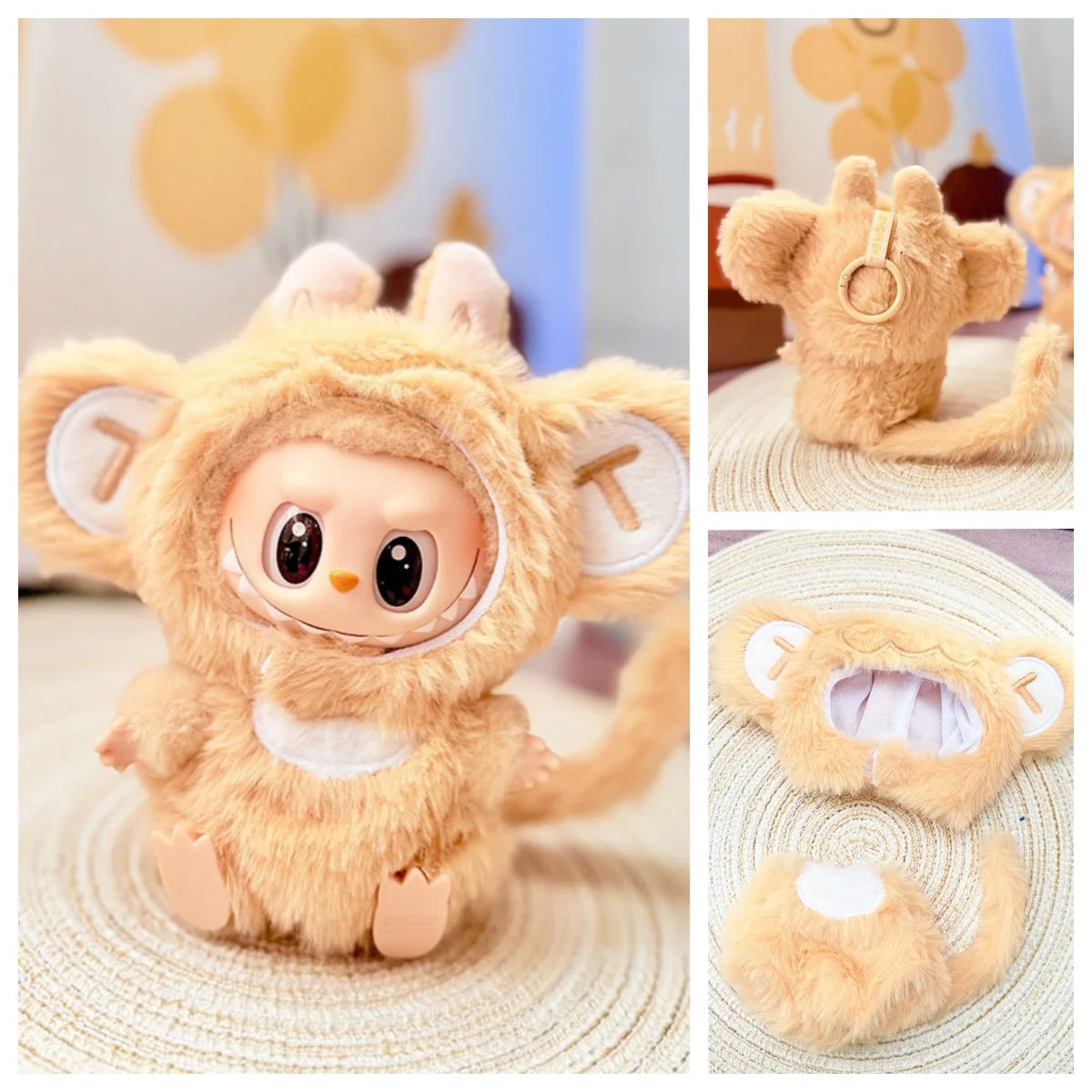 13CM Plush Doll Clothes for Labubu Doll's Clothes 6-Piece Set Dinosaur Animal Suit with Hat Outfit Accessories Dolls Clothing