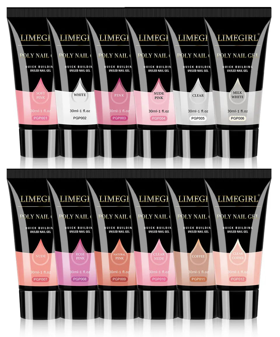 LIMEGIRL 30ml Nail Extension Gel Glitter Soak Off Nail Acrylic Crystal Build Poly UV Gel for Nails Quick Extension Manicure Glue