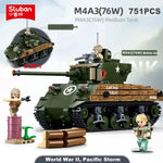 SLUBAN World War II 2 Military USA Abrams M1A2 Battle Tank Chariot Building Blocks Army Classic Accessories Model Kids Gift Toys
