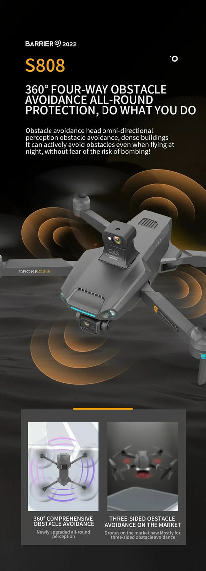 For Dji S808 PRO Drone 5G GPS Professional 8K Dual Camera 3-axis Anti-Shake Gimbal Obstacle Avoidance Wifi FPV Brushless Drone