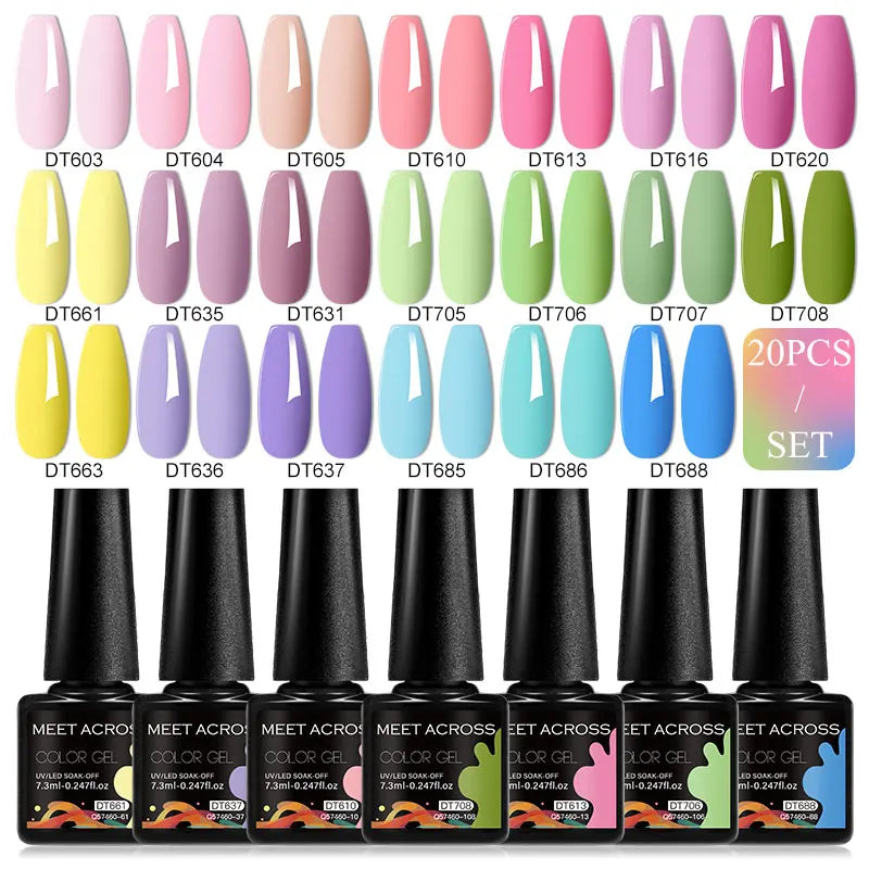20pc Nail Gel Polish Set HEMA Free All-season Nails Long Lasting Soak Off Varnishes Kit for Manicure DIY UV/LED Gel Desgin