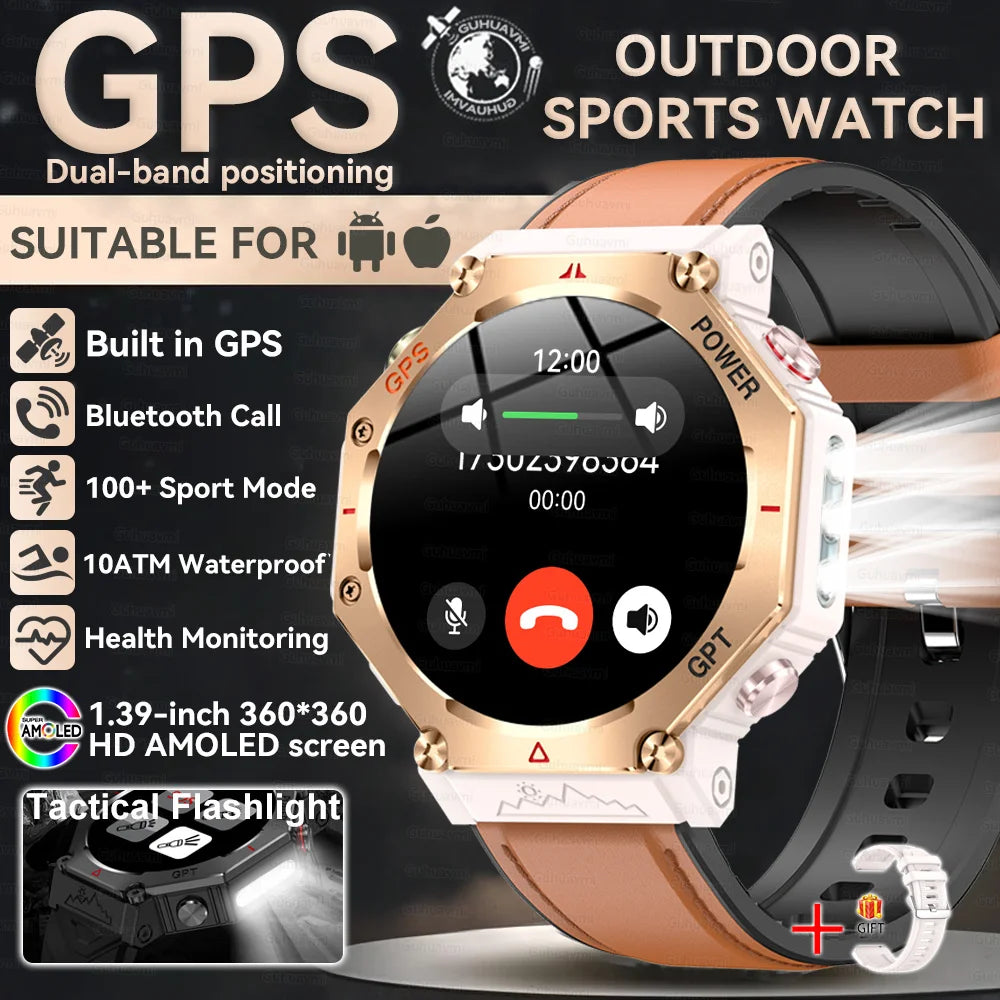 2025 New T-Rex 3 Ultra GPS Men SmartWatch 10ATM Waterproof Built-in Dual-band GNSS Compass Military Sport Flashlight Smart Watch