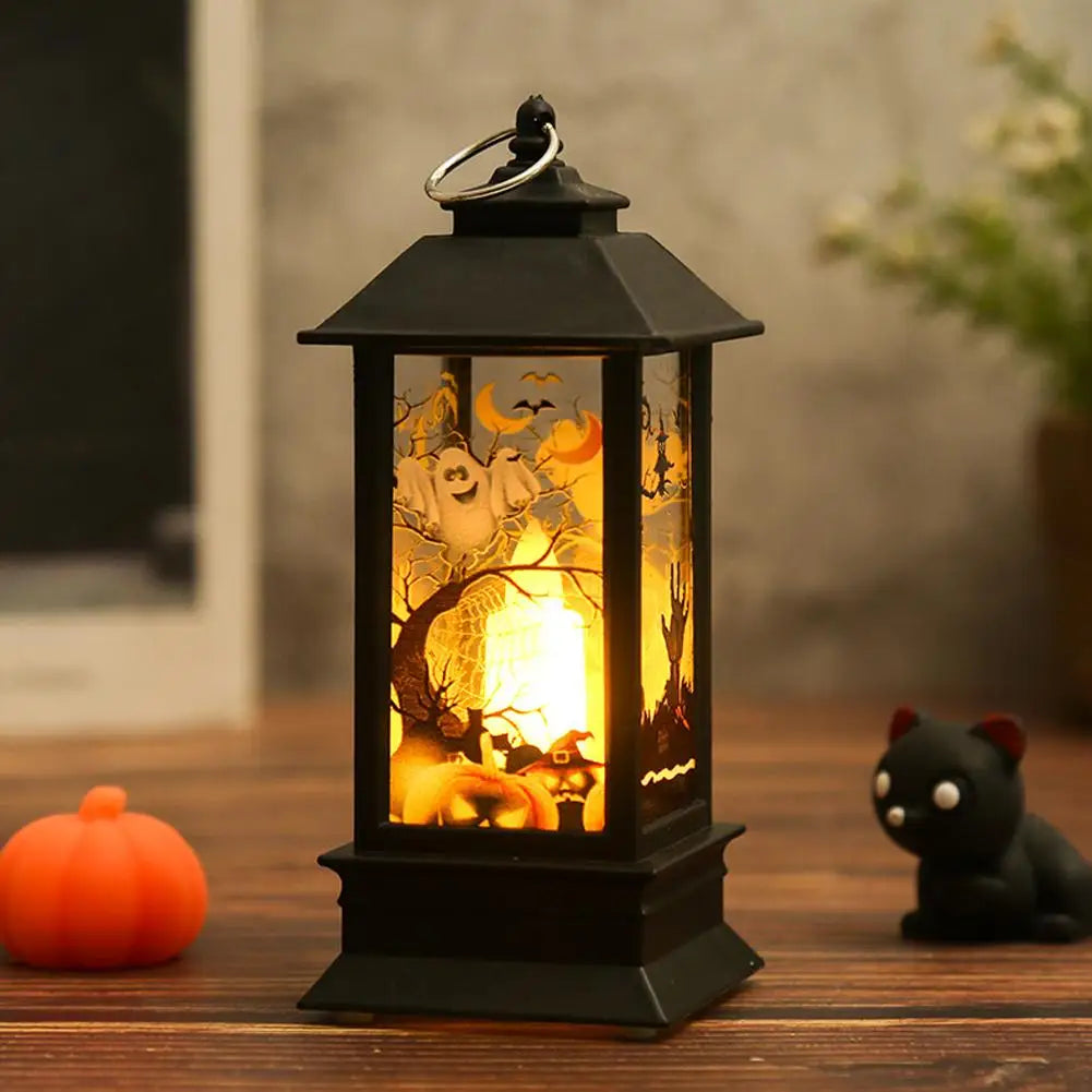 Portable Halloween Pumpkin Ghost Castle Lantern Lamp Hanging LED Light Home Night Light Decoration Party Haunted House Props
