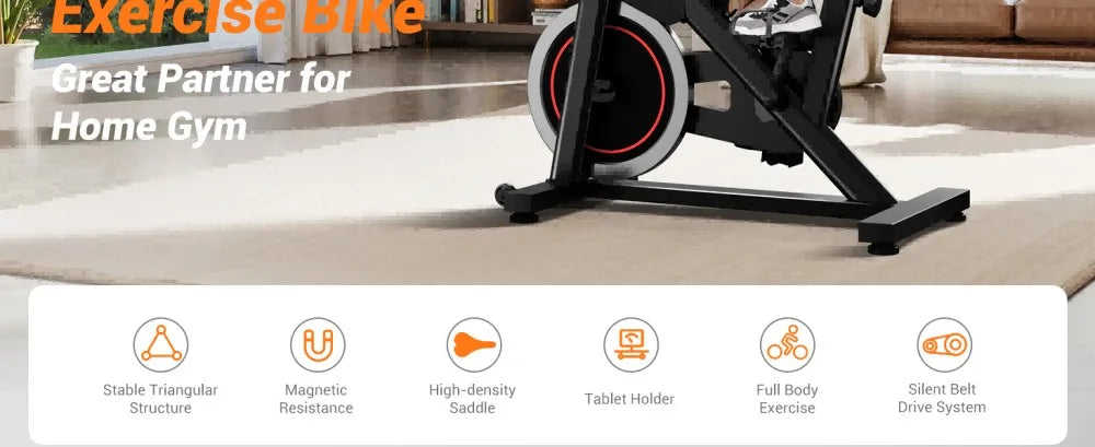 ROBORE CBE20 Stationary Exercise Bike, 136kg Capacity, Silent Belt Drive, Comfort Seat & iPad/Bottle Holders