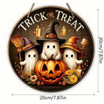 Halloween Round Wooden Signage - Cute Ghost, Pumpkin, Witch Hat Design, Suitable for Home, Door, Garden, Halloween Decoration