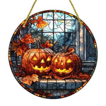 2D Halloween pumpkin circular acrylic sign, suitable for windows, porches, classrooms, courtyards, Halloween decorations, gifts