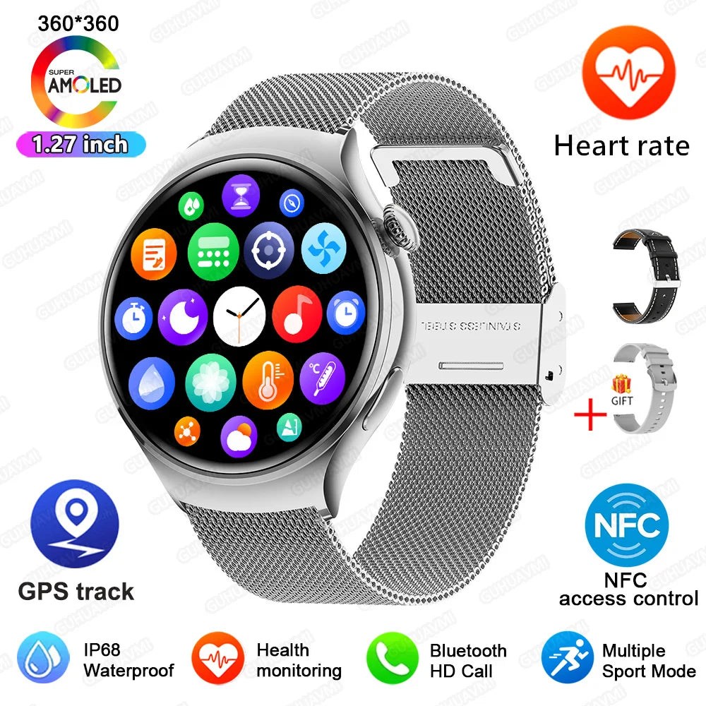 GUHUAVMI Smart Watch Women GPS Trajectory Heart Rate Blood Pressure NFC Bluetooth Call 1.27inch AMLOED Smartwatches Ladies