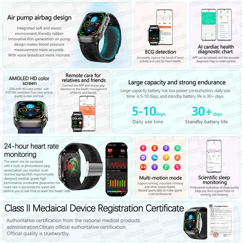 2025 AI Diagosis ECG Health Smart Watch Men Blood Pressure Lipid Uric Acid NFC Air Pump Airbag Health Smartwatches Women For IOS