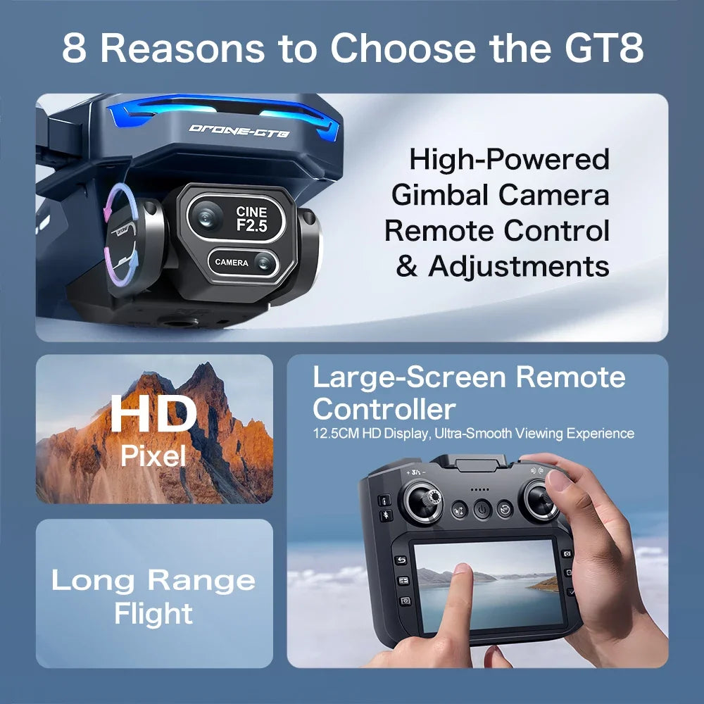 Xiaomi GT8 Drone 8K Professional Dual Camera GPS FPV Brushless Motor Optical Flow Hovering Folding Quadcopter 4K RC Dron Toys