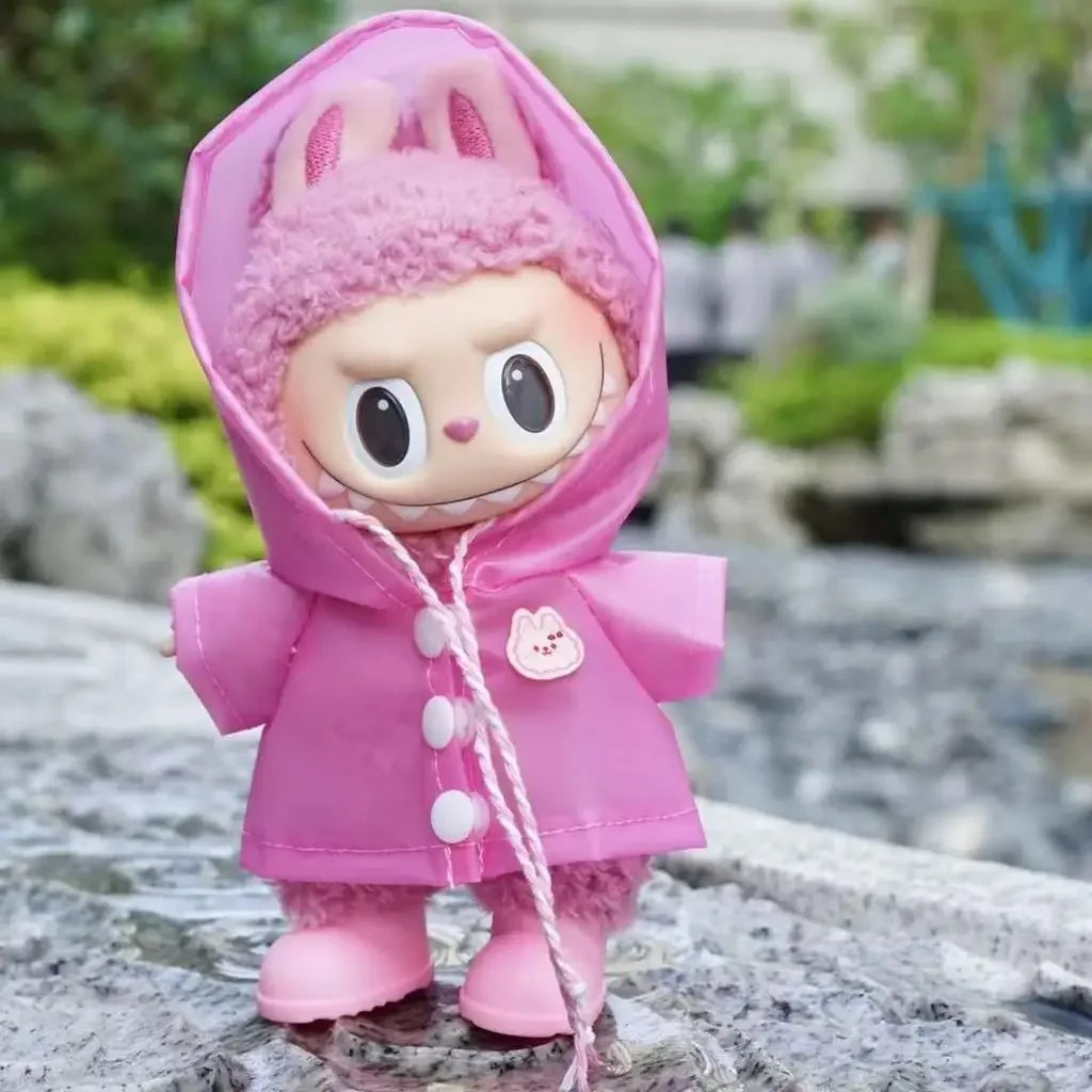 For 17 cm labubu v1/v2/v3 clothes summer doll clothes rabbit ear raincoat for Labubu Outfit DIY Labubu Clothing Gift