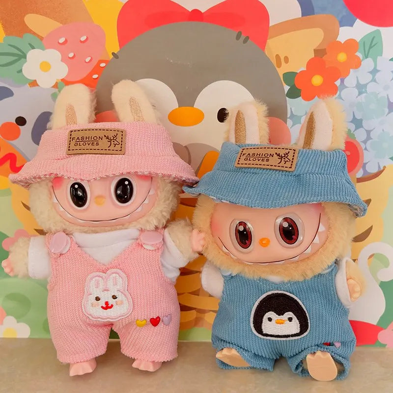Labubu Doll Fashion Set Cute White Shirt Hat Animal Overalls Doll Clothes Accessory Gift for 17cm Doll