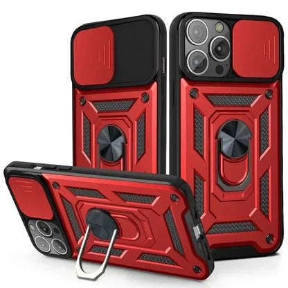 Luxury Slide Camera Lens Protection Armor Case for iPhone 17 16 15 14 Plus 13 12 Pro Max Military Grade Bumpers Metal Ring Cover