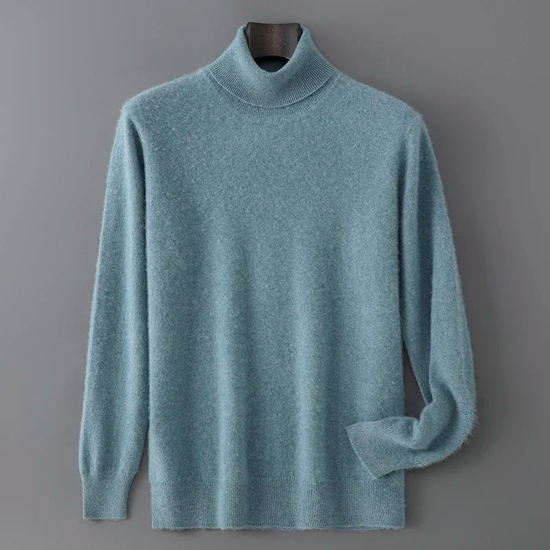 Men's 100% Pure Wool Pullover Sweater For Autumn Winter High Collar Knitted Long Sleeved Loose Solid Color Casual Simple Warmtop