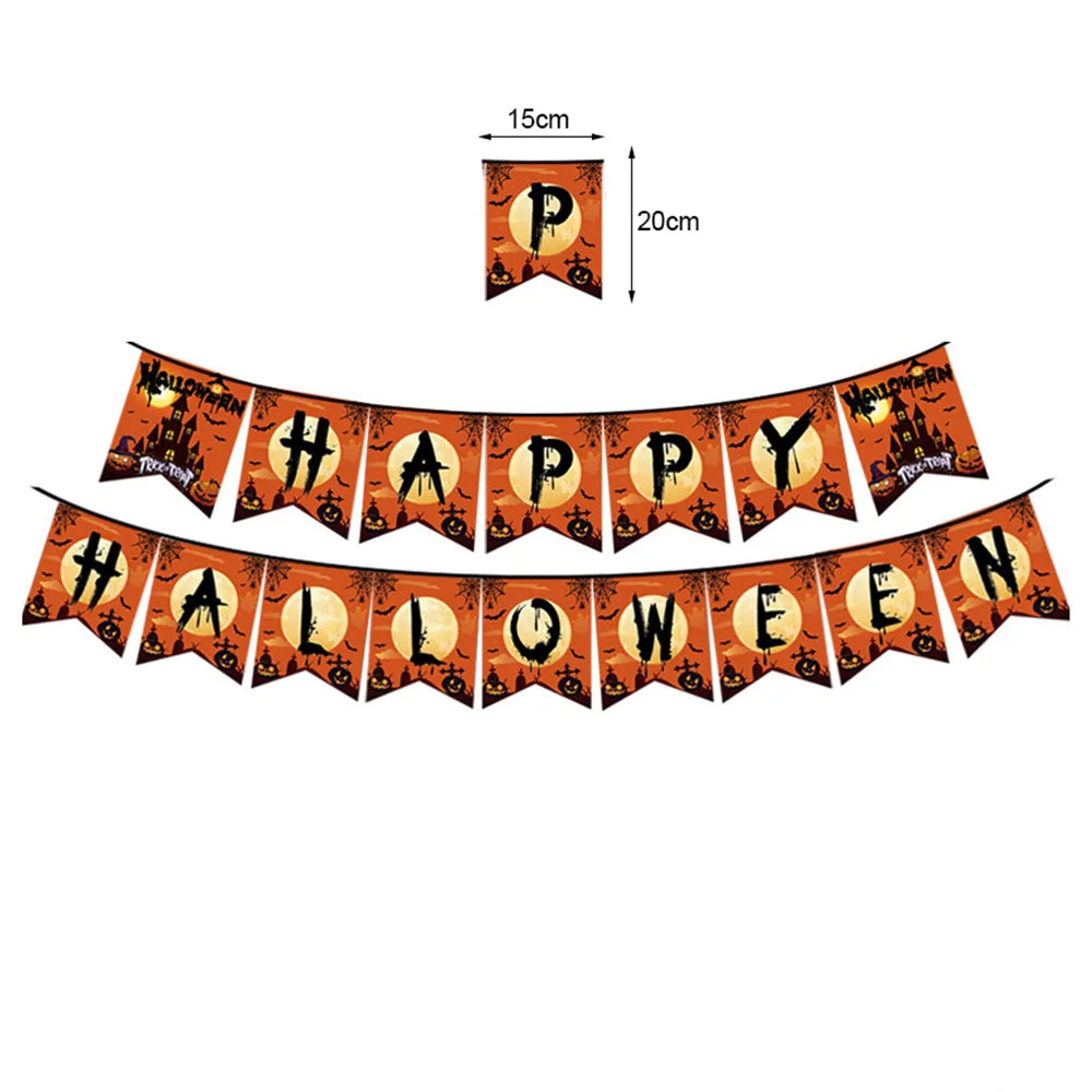 Halloween Pumpkin Tableware Black Orange Halloween Paper Plates Cups Napkins Banner Tablecloth Halloween Night Party Supplies