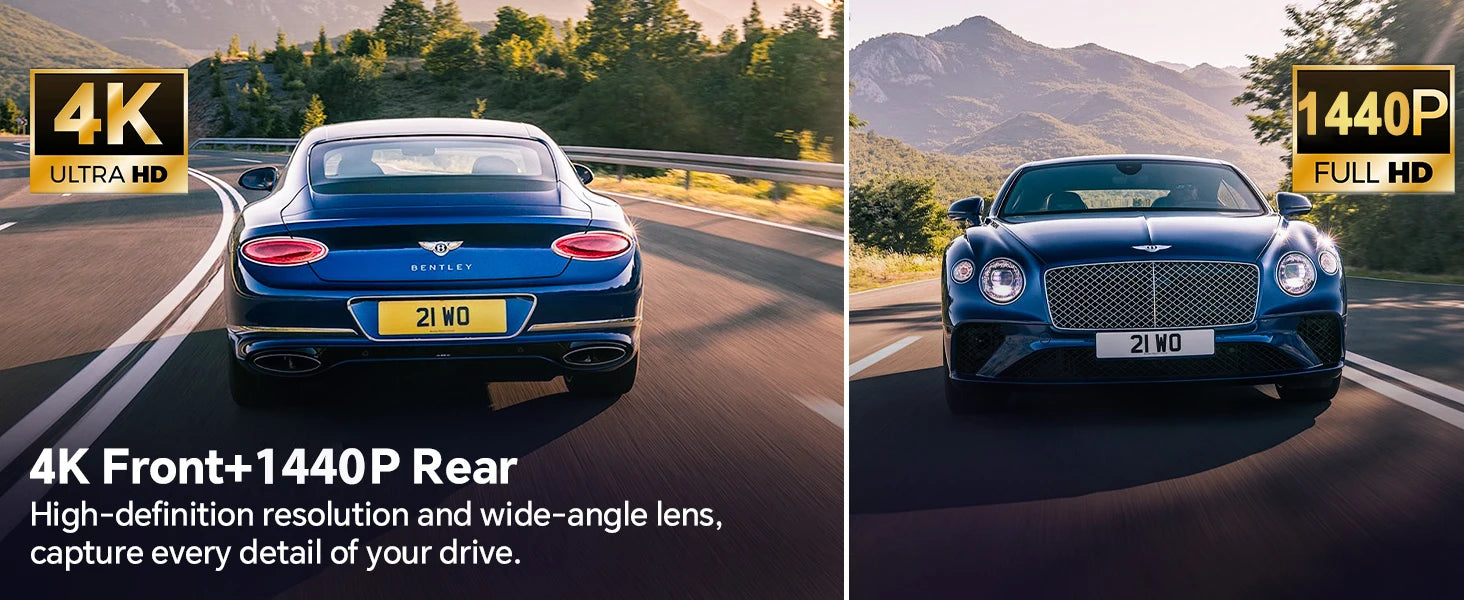 4K+2K Front and Rear Dash Cam Built-in WiFi 3 Inch IPS Car Video Camera WDR Night Vision G-Sensor 24H Parking Mode APP Control