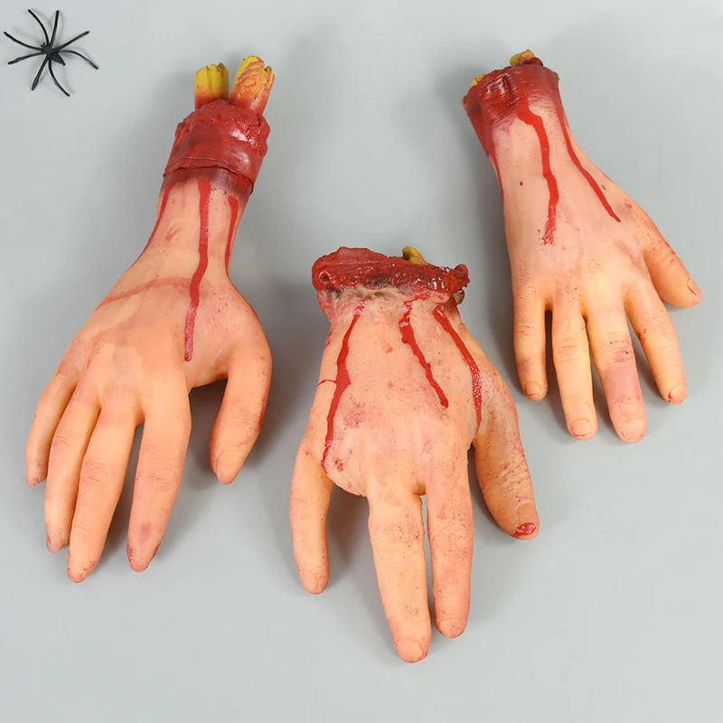 2024 Halloween Fake Human Arm Plastic Hands Foot Bloody Dead Body Parts Outdoor Haunted House Scary Props Halloween Decorations