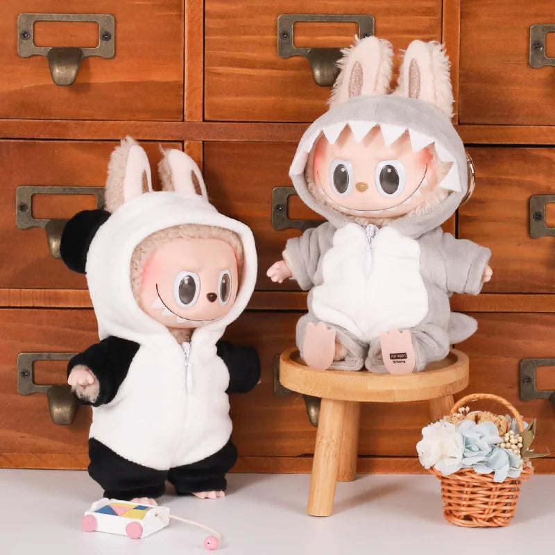 13CM Plush Doll Clothes for Labubu Doll's Clothes 6-Piece Set Dinosaur Animal Suit with Hat Outfit Accessories Dolls Clothing