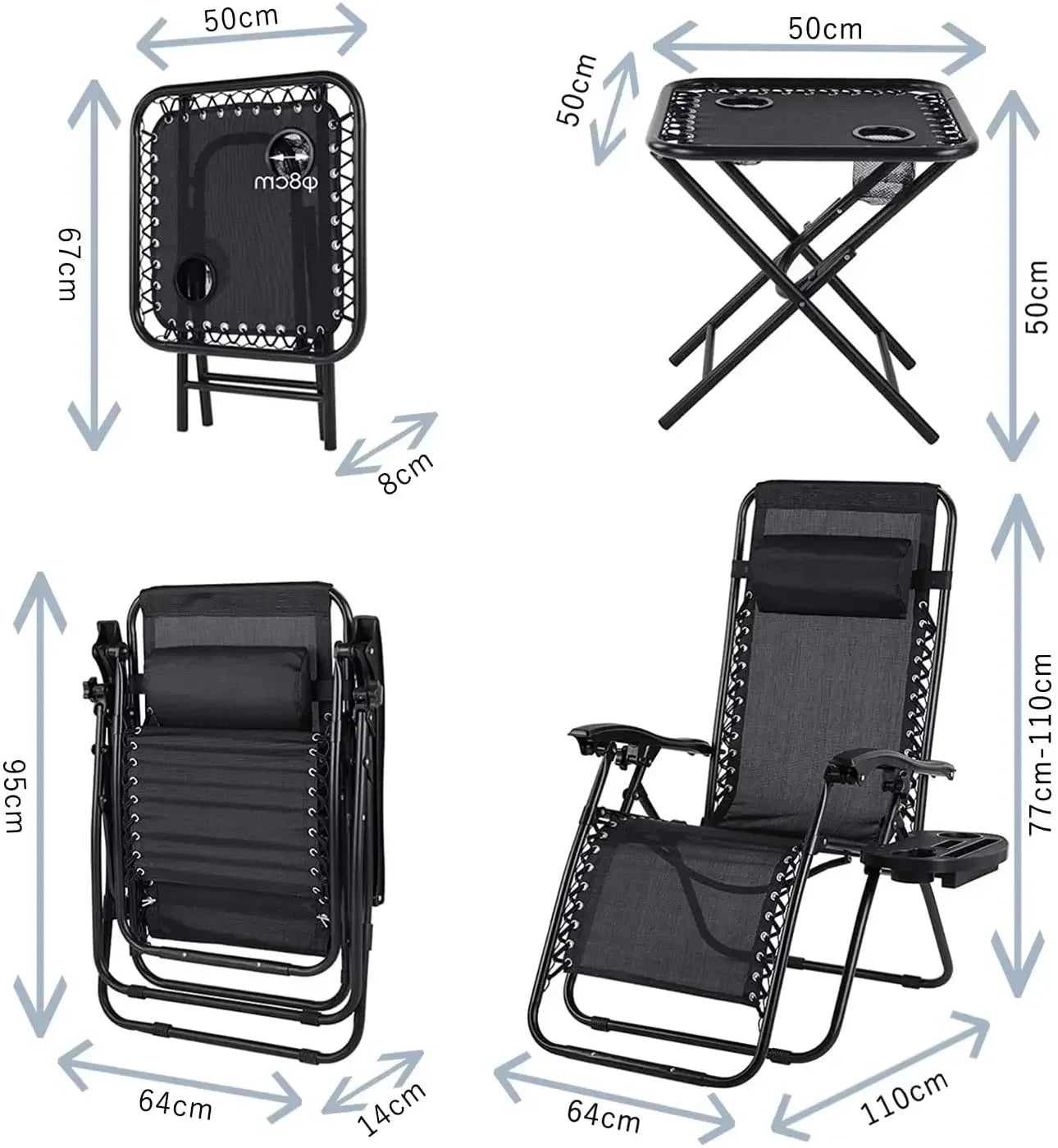 Homfa Folding Sun Lounger Set with Table