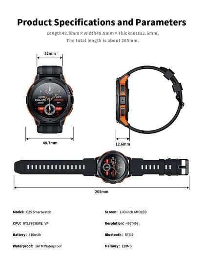 OUKITEL Smart Watch BT10 Sport SmartWatch BT5.2 410mAh 1.43" AMOLED Display