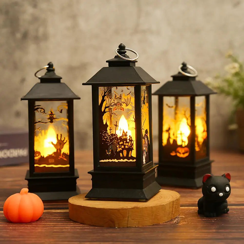 Portable Halloween Pumpkin Ghost Castle Lantern Lamp Hanging LED Light Home Night Light Decoration Party Haunted House Props