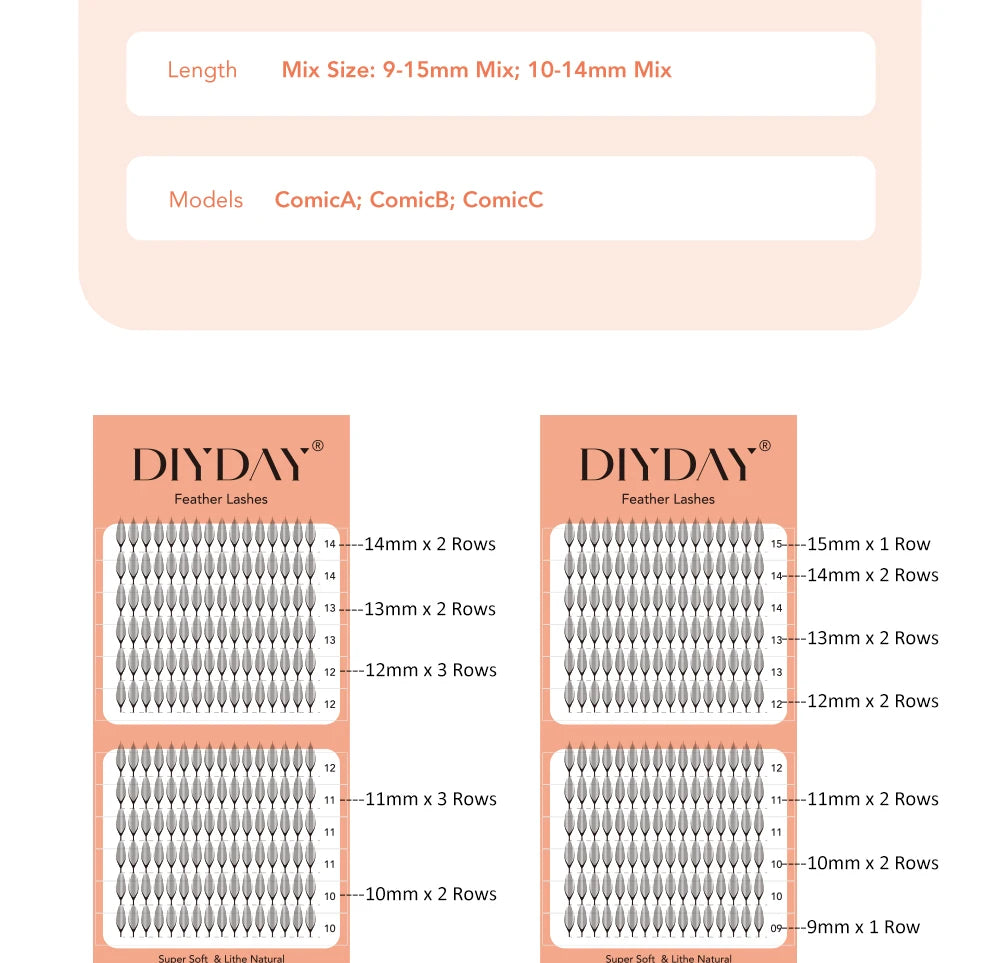 DIYDAY Comic Spire Eyelash Extension Premade Manga False Eyelashes Super Soft Light Feather-Feeling Anime Lashes for Makeup Tool