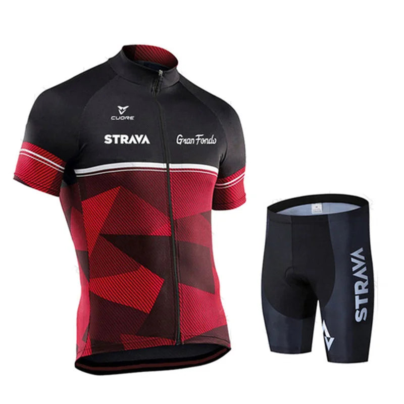 2025 STRAVA Cycling Jersey Set – Men’s Short Sleeve Pro Team Bike Clothing, Summer Road & MTB Bicycle Wear Maillot Ciclismo