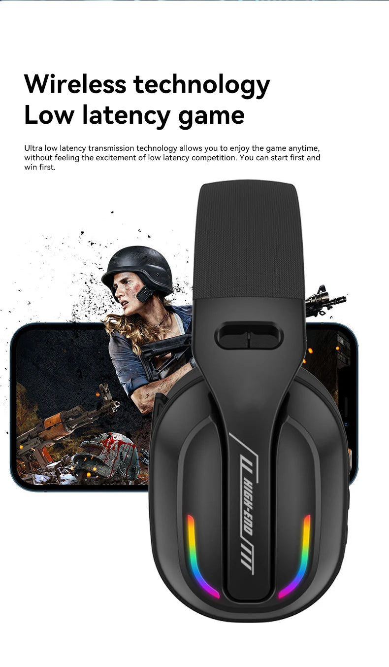 B500 Over Ear Headset Bluetooth5.4 Wireless Stereo Gaming Earphone Built-in Mic RGB Light Low Latency Headphone For PC