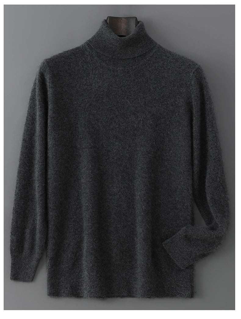Men's 100% Pure Wool Pullover Sweater For Autumn Winter High Collar Knitted Long Sleeved Loose Solid Color Casual Simple Warmtop