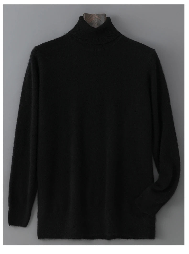 Men's 100% Pure Wool Pullover Sweater For Autumn Winter High Collar Knitted Long Sleeved Loose Solid Color Casual Simple Warmtop