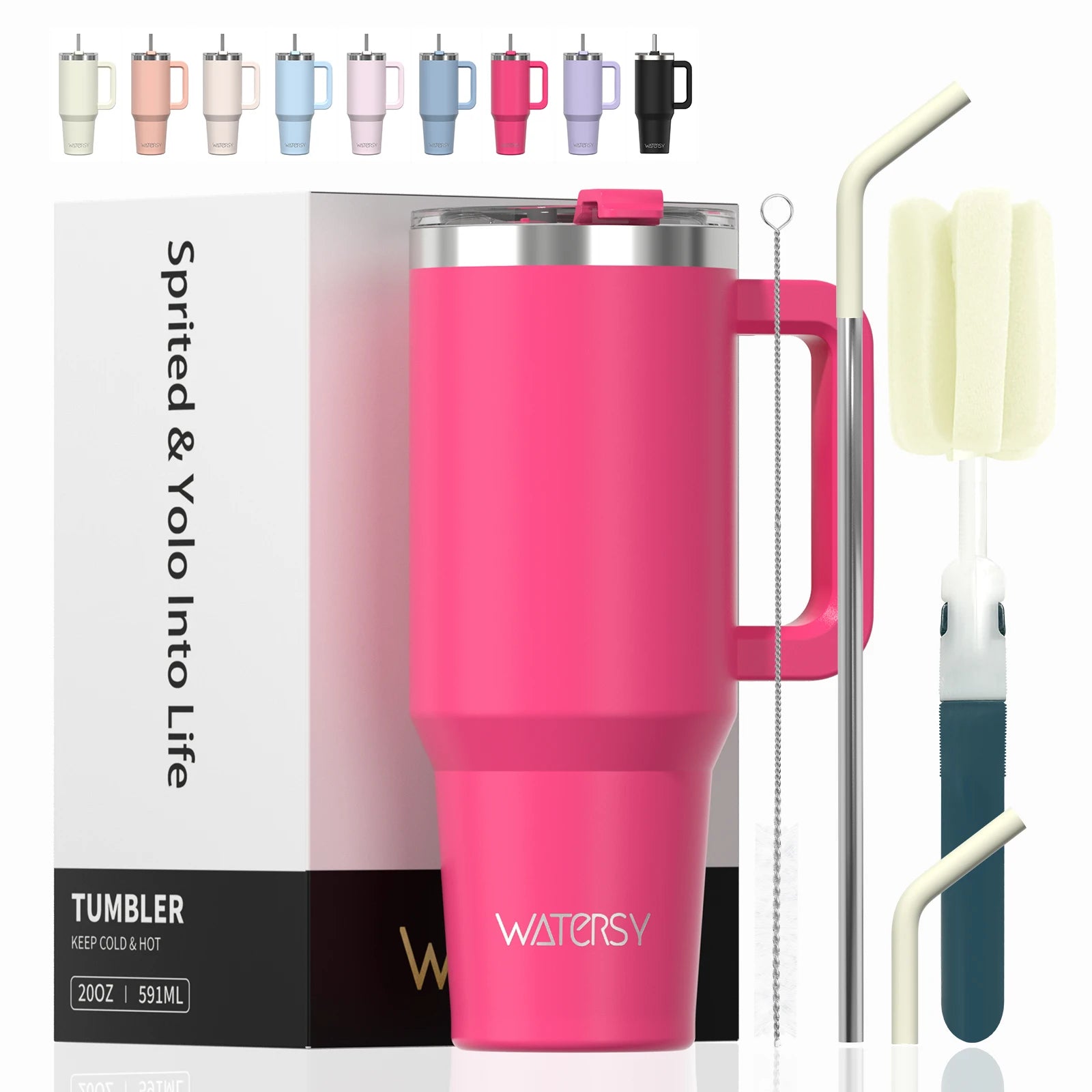 591ml Stainless Steel Insulated Cup 20oz Tumbler with Handle and Straw Keep Cold and Hot Thermal Mug Portable Car Travel Mug