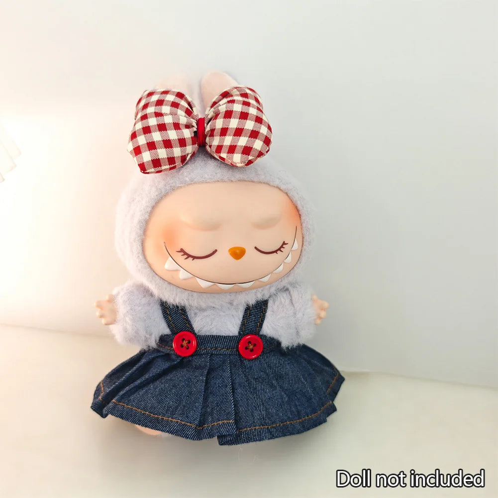 Mini Doll'S Clothes Outfit Accessories for 15-17cm Ropa Labubu & 10cm Cotton Doll Love Hoodie Pink Yarn Skirt Clothing no doll