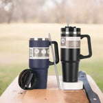 20oz/30oz Stainless Steel Car Thermos Bottle Travel Sports Water Bottle Large Capacity with Handle Straw Mug Outdoor Coffee Cup