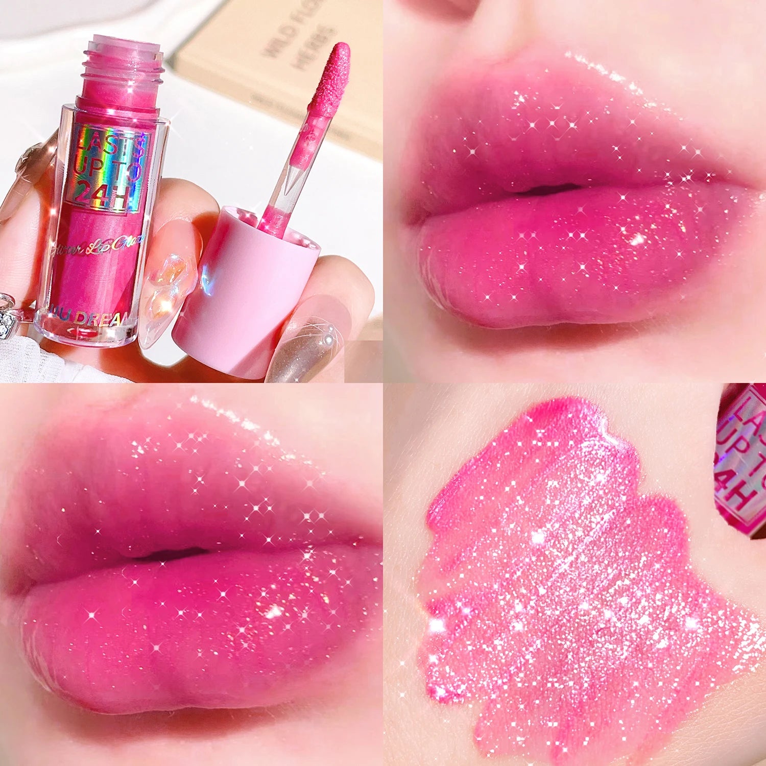 6 Colors Glitter 1pcs Lip Glaze Long Lasting Lip Gloss Waterproof Liquid Lipstick Makeup Lip Oil Lip Tint Moisturizing Lip Balm