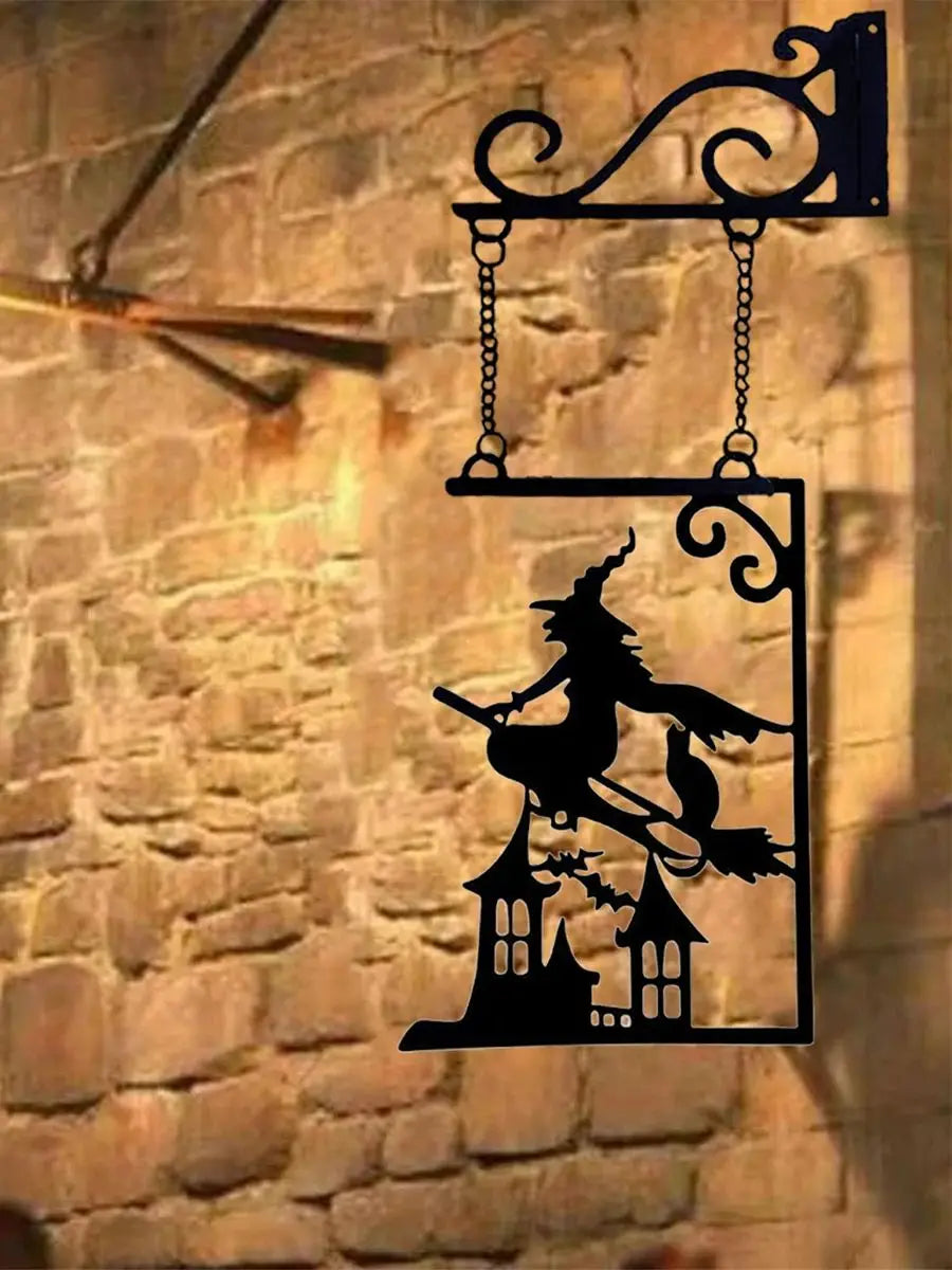Halloween Silhouette Metal Sign, Witch Metal Silhouette, Witch Silhouette Yard Sign, Outline Wall Decor, Metal, for Halloween Decor