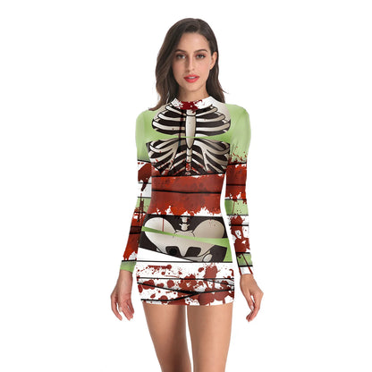 Women's Halloween Costume Dress Cosplay Nurse Costume Uniform Party Sexy Tight Skirt Dress For Female Skeleton Party Carnival