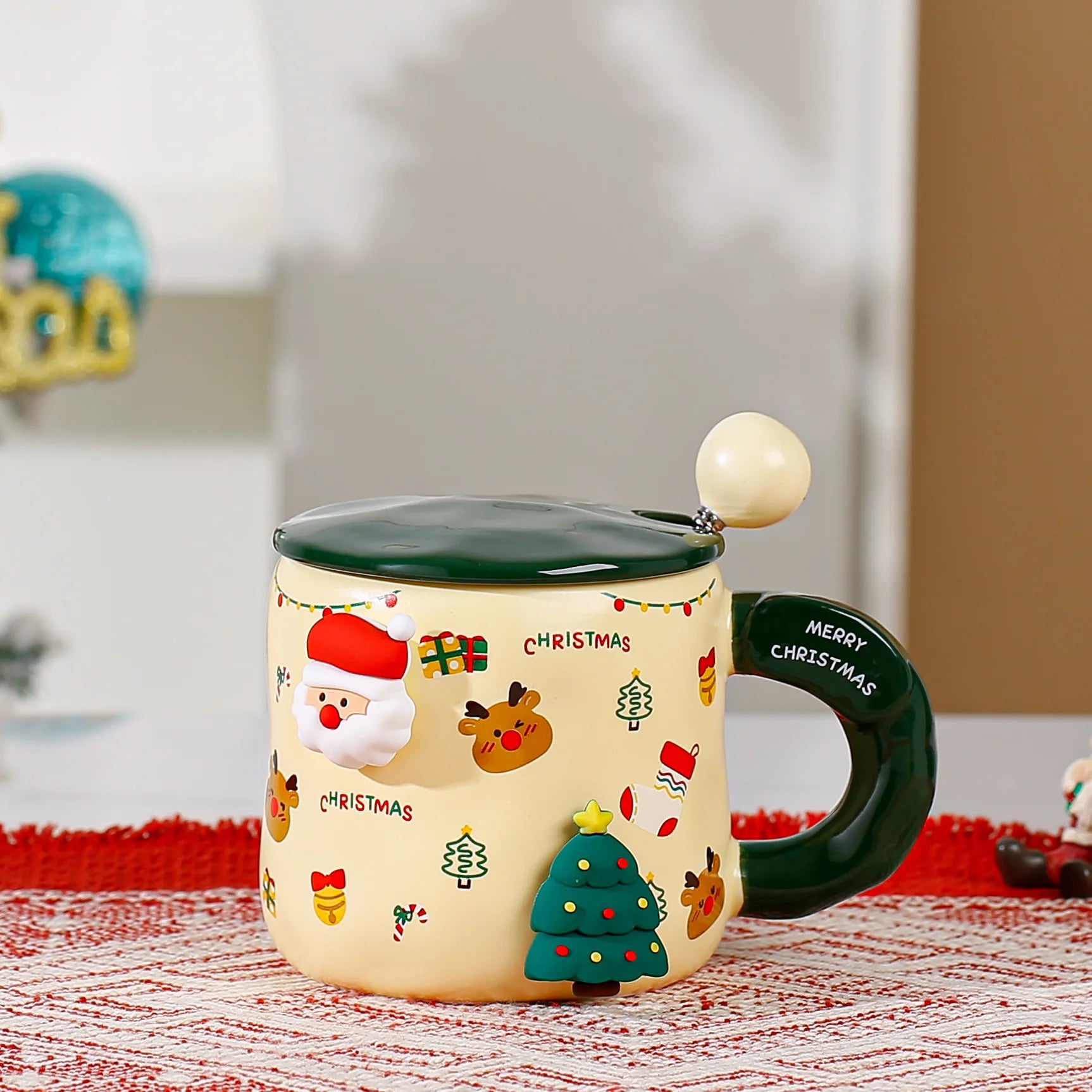 Christmas-themed mugs with magnetic accessories and LIDS, cute ceramic cups, women, couples, office coffee cups