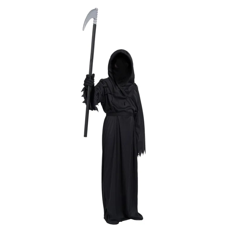 Halloween Grim Reaper Horror Costume Black Hooded Spooky Ghost Robe Dress Up Costume Adult Cosplay Mask Scythe Prop Party