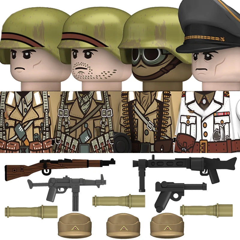 Military WW2 German Navy Armored Troops Building Blocks US 101st Britain Soviet Union Soldiers Infantry Weapons Bricks Toys Kids