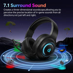 QCY Heroad V200 Gaming Over Ear Headphone Wireless Bluetooth 6.0 with Mic 50mm Driver 7.1 Surround Sound Dynamic EQ RGB Headset