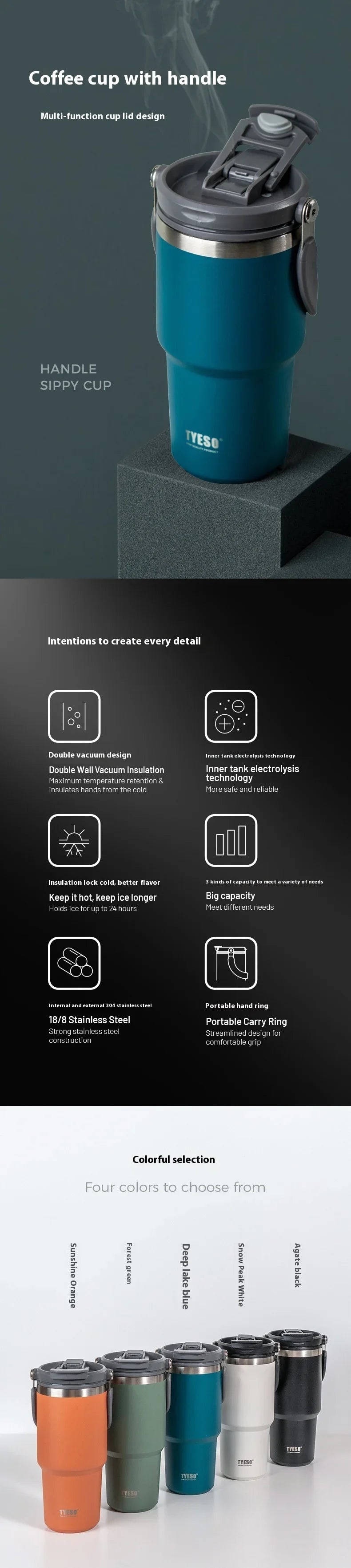 Tyeso Stainless Steel Coffee Cup Cold And Hot Double-layer Insulated Cup Tumbler Thermo Water Bottle Car Travel Mug Vacuum Cup