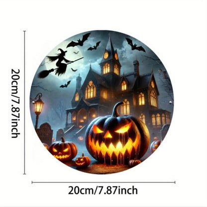 Vintage Halloween Metal Sign - Aluminum Plaque Featuring Ghosts, Pumpkins, Castles & Witch Silhouettes | Perfect for Man Caves,