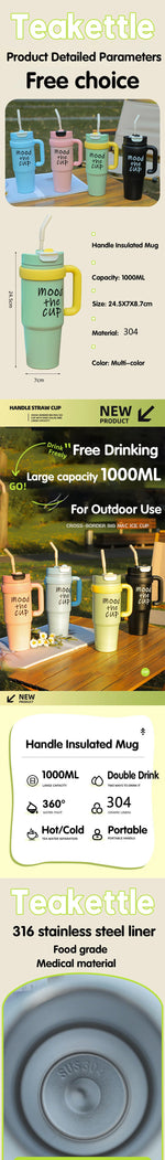 1000ML Thermal Water Bottle 32oz Large Capacity With Straw Stainless Steel Thermos Bottle Cold and Hot Thermos Cup