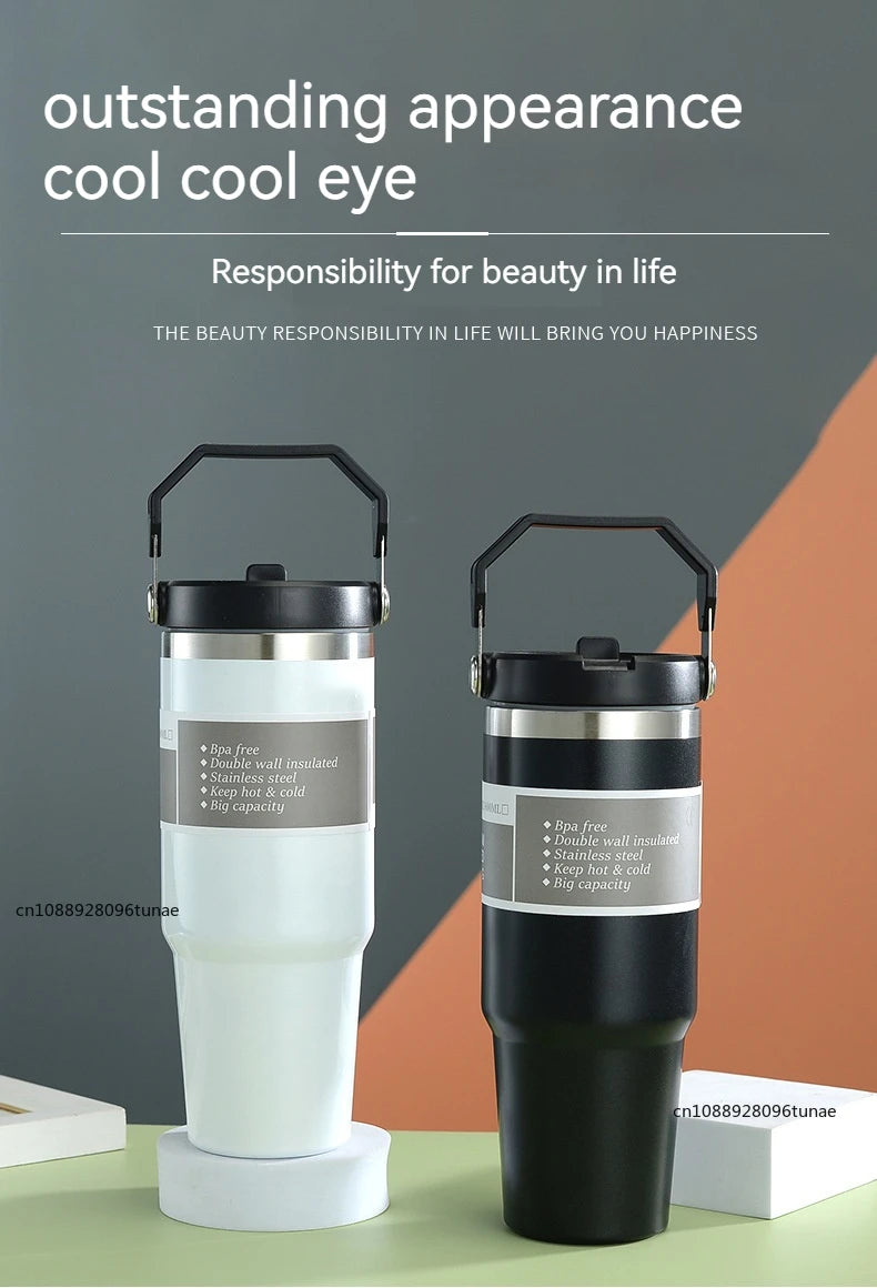 20oz/30oz Thermal Water Bottle With Straw Stainless Steel Car Coffee Mug Keeps Cold and Heat Thermal Mug Tumbler Vacuum Flasks